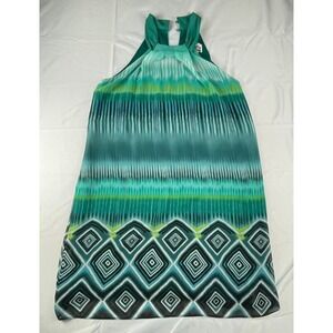 SHERI MARTIN NY HALTER DRESS WOMENS SIZE 10 TEALGREEN OMBRE GEOMETRIC SLEEVELESS